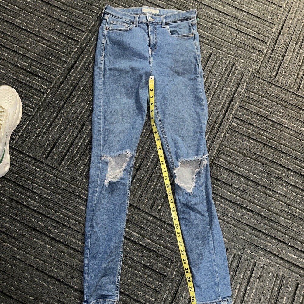 Top Shop Moto Jamie Womens Skinny Distressed Jeans 28 Blue Denim